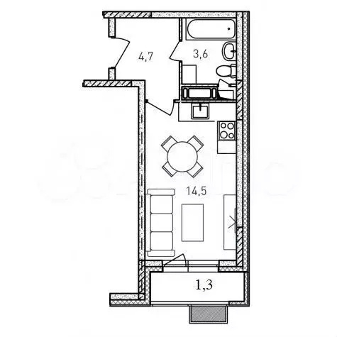 Квартира-студия, 24,1м, 7/17эт. - Фото 0