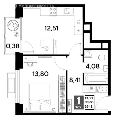 1-комнатная квартира: Реутов, 3-й микрорайон, ЖК Эво, к1 (39.18 м) - Фото 0