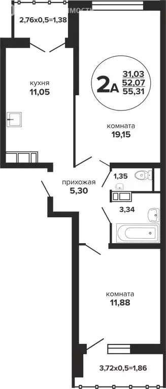 2-комнатная квартира: Краснодар, Прикубанский внутригородской округ, ... - Фото 0