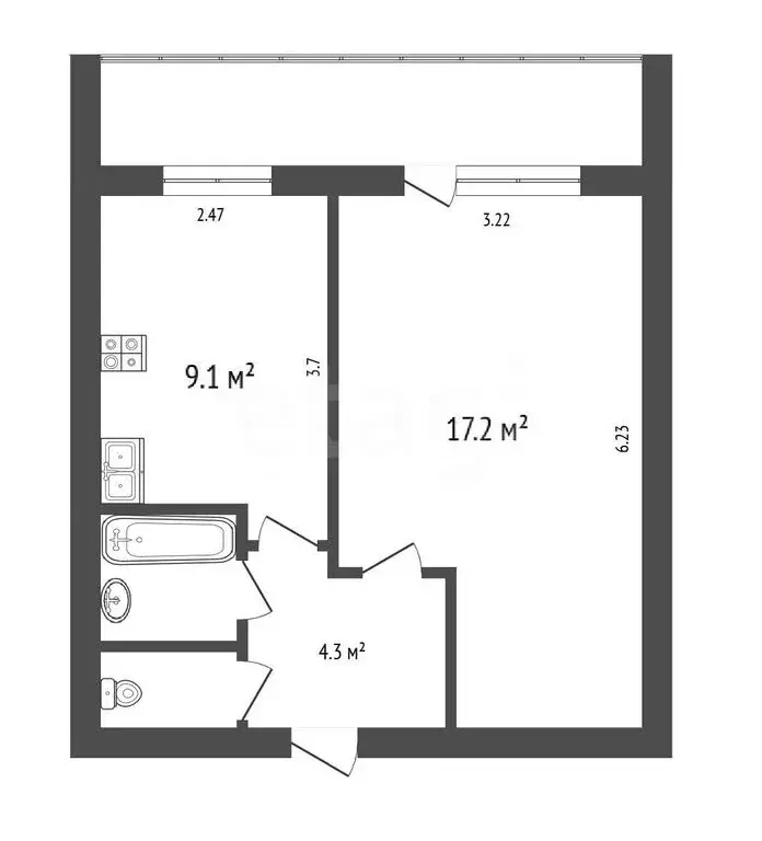 1-комнатная квартира: Вологда, улица Челюскинцев, 49Б (36 м) - Фото 1