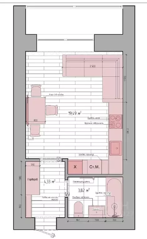 Студия Амурская область, Благовещенск Загородная ул., 47 (30.7 м) - Фото 0