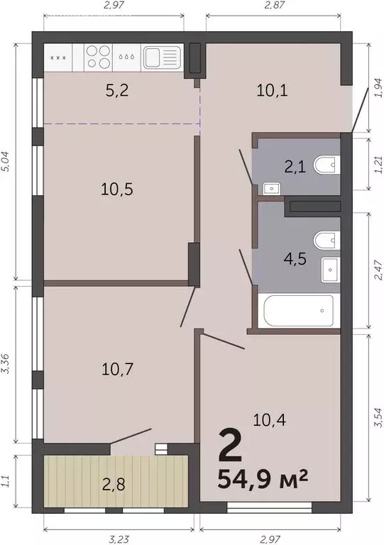 2-комнатная квартира: Екатеринбург, Трамвайный переулок, 4 (54.9 м) - Фото 1