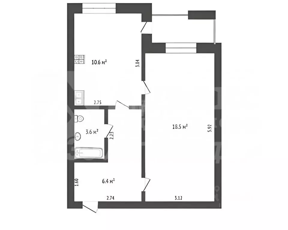 1-к кв. Тюменская область, Тюмень ул. 50 лет Октября, 24 (39.1 м) - Фото 2