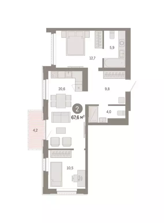 2-комнатная квартира: Тюмень, Краснооктябрьская улица, 4к1 (67.59 м) - Фото 1