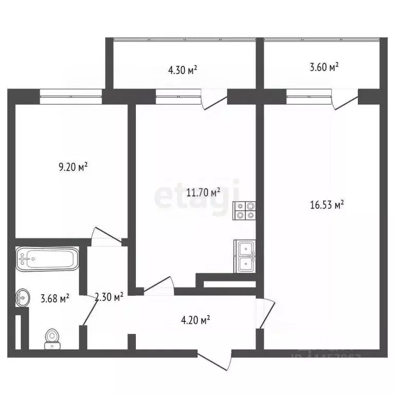 2-к кв. Челябинская область, Челябинск ул. Маршала Чуйкова, 25А (51.56 ... - Фото 2