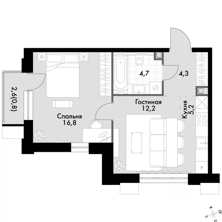 2-к кв. Приморский край, Владивосток Флагман жилой комплекс (44.0 м) - Фото 2