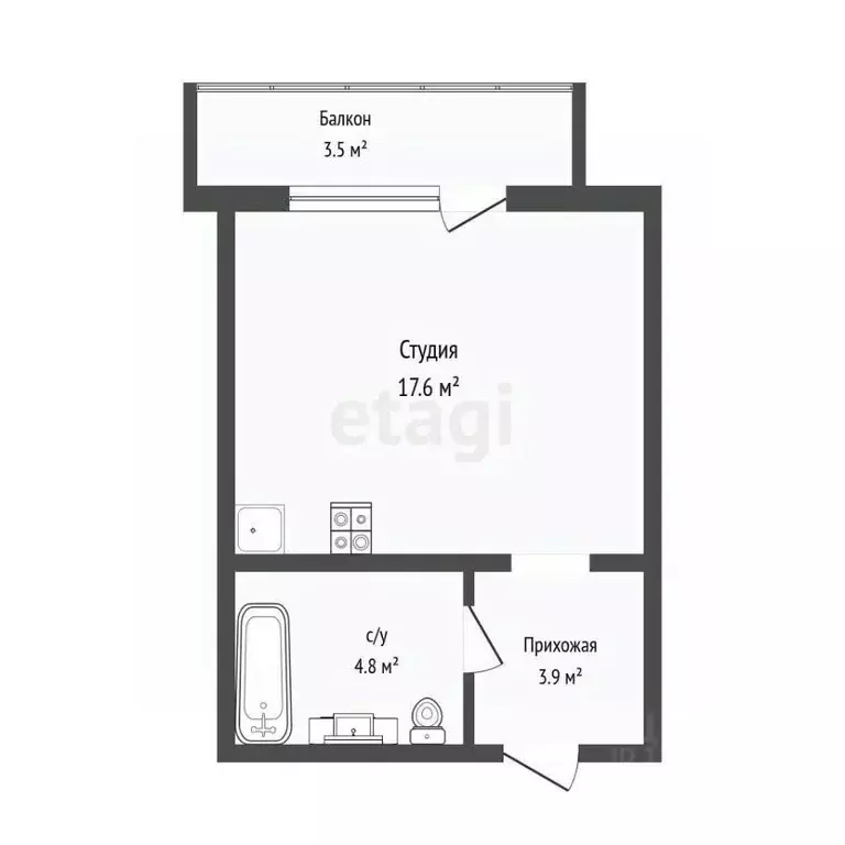 Студия Тюменская область, Тюмень ул. Обдорская, 1 (26.3 м) - Фото 1