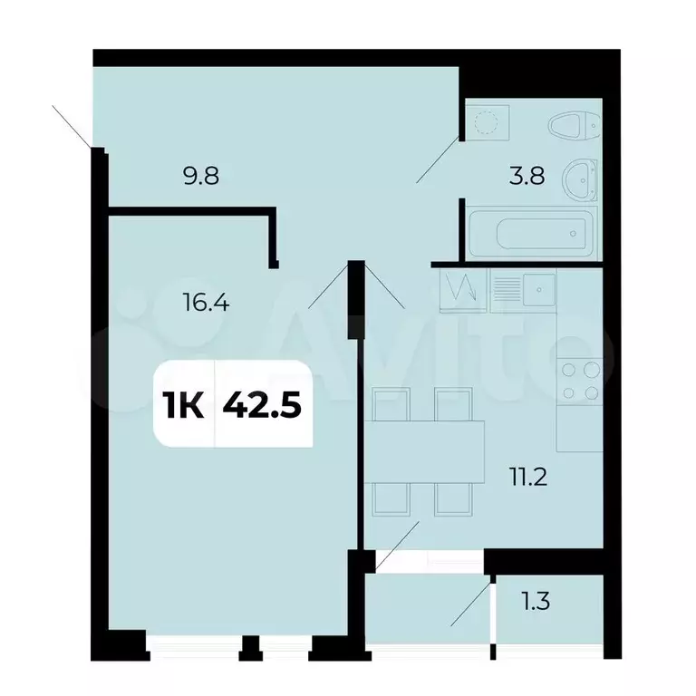 1-к. квартира, 42,5 м, 13/18 эт. - Фото 0