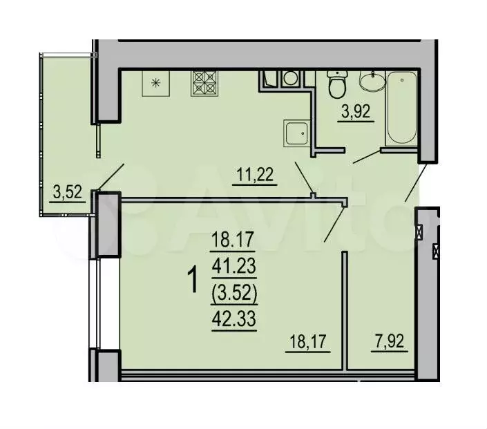 1-к. квартира, 44,8 м, 2/10 эт. - Фото 0