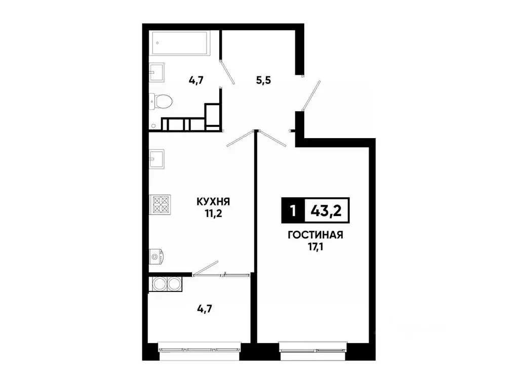 1-к кв. Ставропольский край, Ставрополь ул. Андрея Голуба, 12к8 (43.2 ... - Фото 0