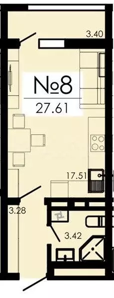 Квартира-студия, 27,6 м, 1/13 эт. - Фото 1