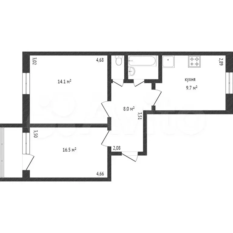 2-к. квартира, 52 м, 1/5 эт. - Фото 0