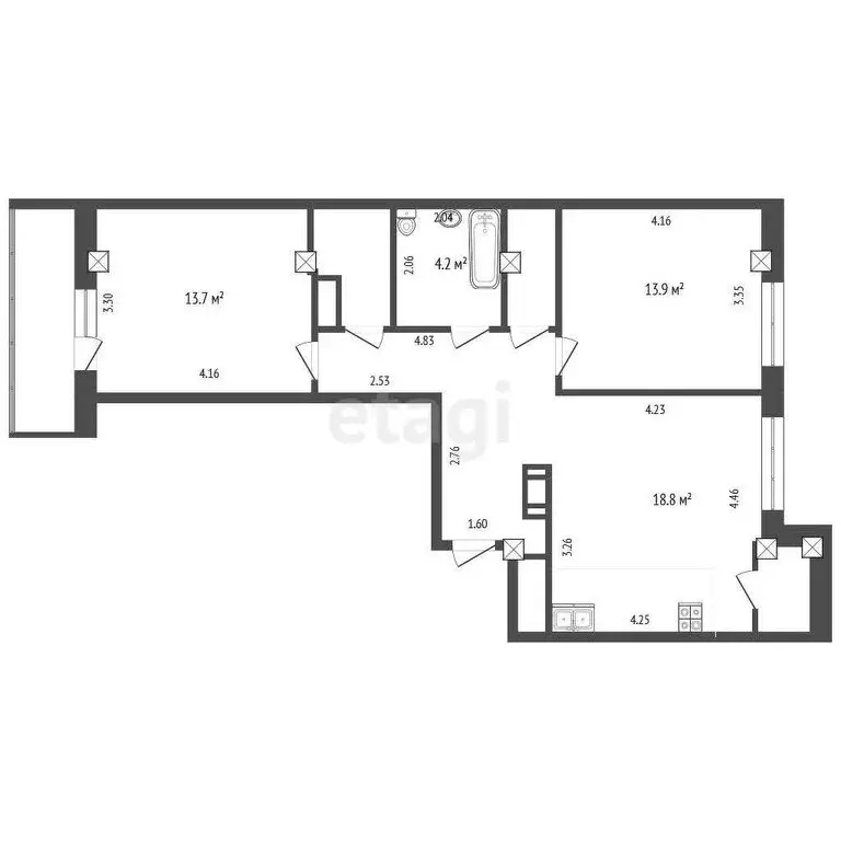 2-комнатная квартира: Тюмень, Кремлёвская улица, 112к4 (67.6 м) - Фото 0