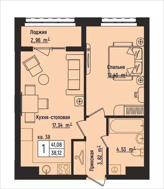 1-комнатная квартира: Нижний Новгород, Литературная улица, 5 (41.08 м) - Фото 1