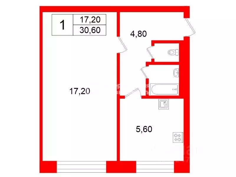 1-к кв. Санкт-Петербург Большая Пороховская ул., 54К1 (30.6 м) - Фото 2