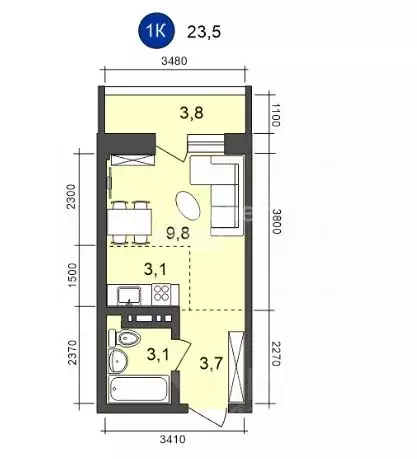 Студия Иркутская область, Иркутск Майская ул., 3 (23.5 м) - Фото 1