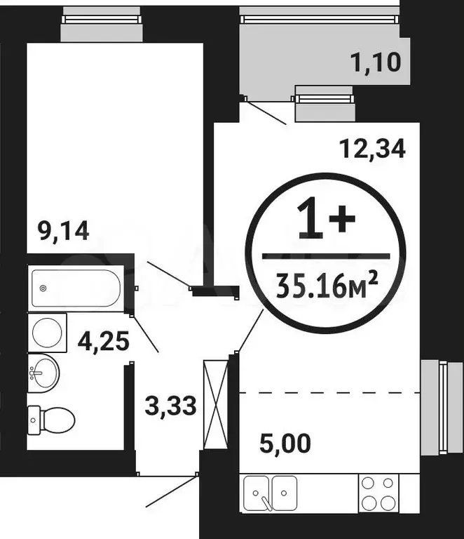 1-к. квартира, 35,2 м, 5/8 эт. - Фото 0