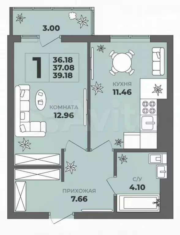 1-к. квартира, 37,1 м, 2/8 эт. - Фото 1