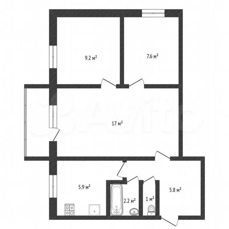 3-к. квартира, 49,2 м, 1/5 эт. - Фото 0