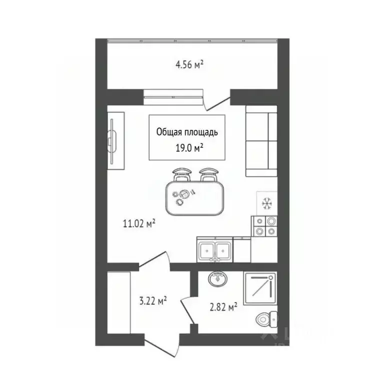 Студия Новосибирская область, Новосибирск ул. Титова, 270 (19.0 м) - Фото 2
