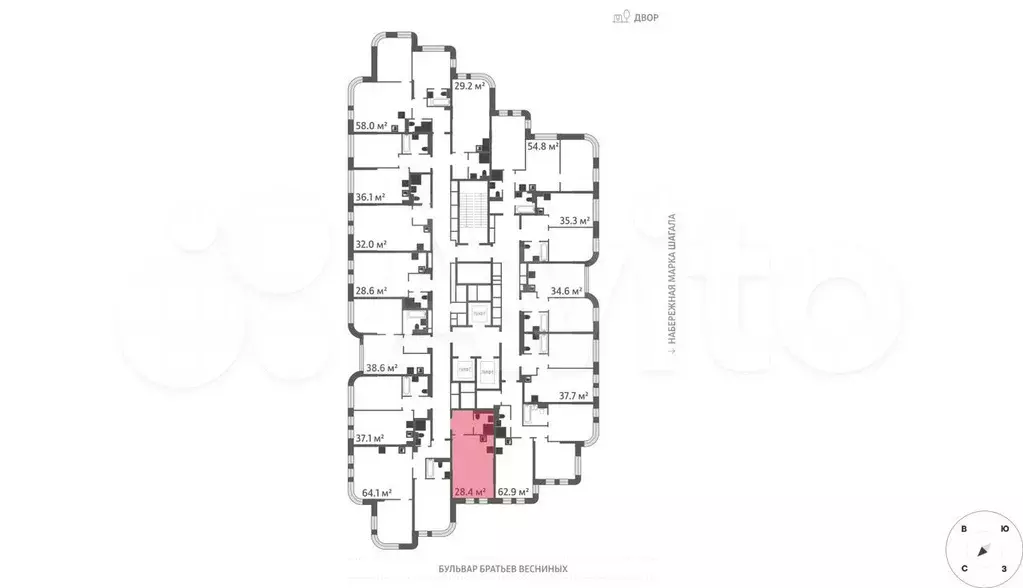 Квартира-студия, 28,4 м, 10/43 эт. - Фото 1