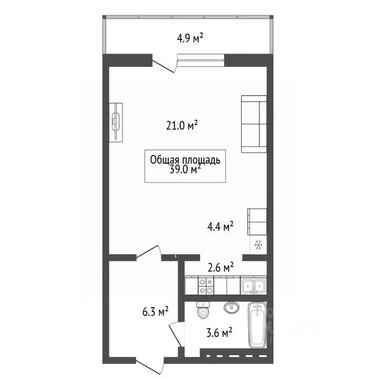 Студия Новосибирская область, Новосибирск ул. Татьяны Снежиной, 25/1 ... - Фото 2