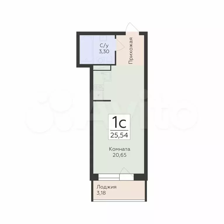 Квартира-студия, 25,5 м, 19/19 эт. - Фото 0