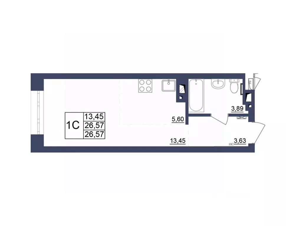 Студия Башкортостан, Уфа Космос жилой комплекс, лит1 (26.44 м) - Фото 1