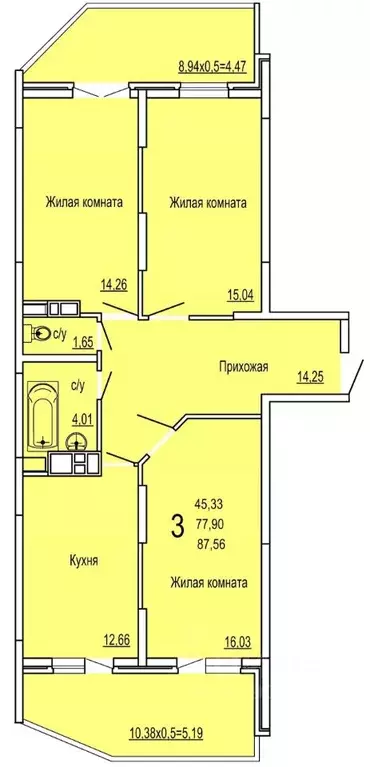 3-к кв. Краснодарский край, Краснодар ул. Командорская, 15/1 (87.56 м) - Фото 0