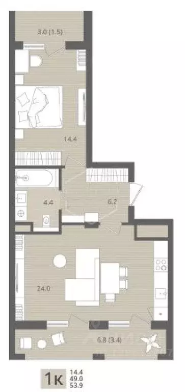 1-к кв. Калининградская область, Пионерский пос. Рыбное,  (53.9 м) - Фото 1