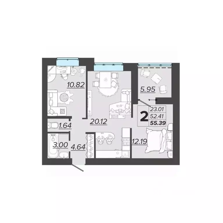 2-к кв. Брянская область, Брянск Архитектор жилой комплекс (55.39 м) - Фото 1