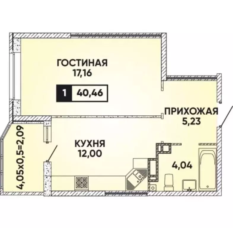 Квартира, 1 комната, 41 м - Фото 0