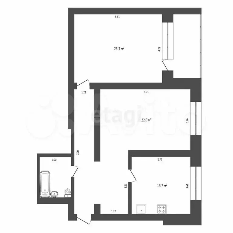 2-к. квартира, 81,4 м, 5/6 эт. - Фото 0