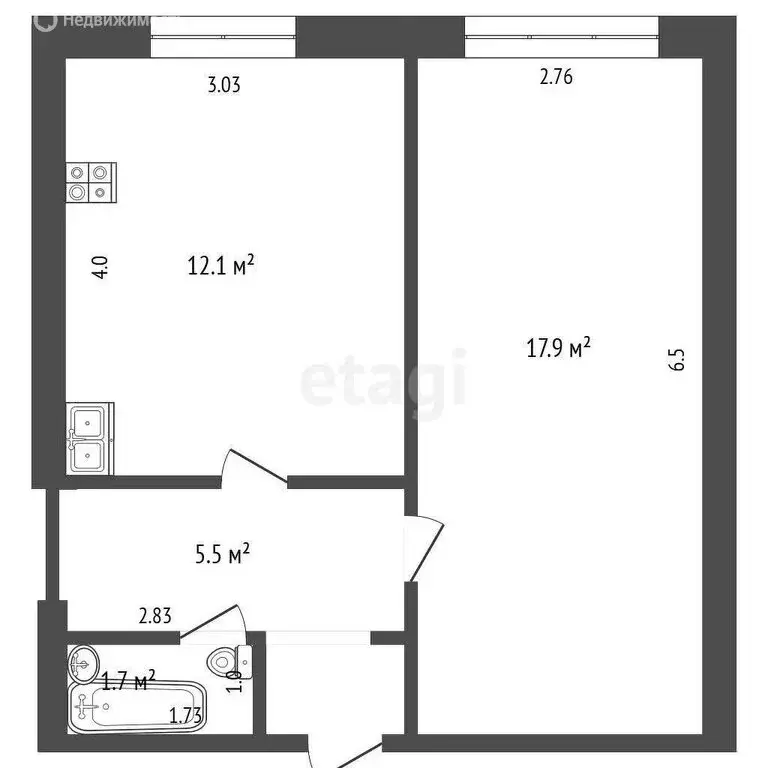 1-комнатная квартира: Мещовск, улица Мишина, 2 (37.2 м) - Фото 1