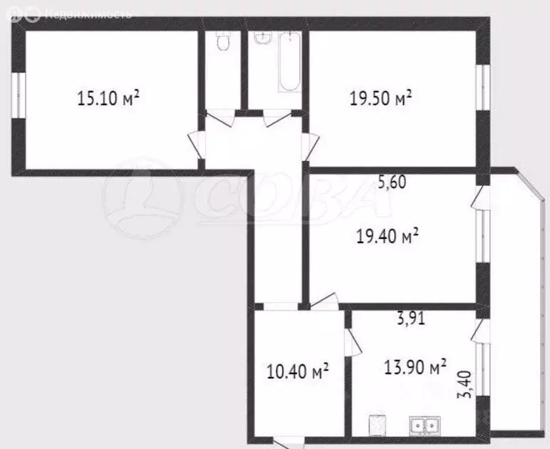 3-комнатная квартира: Тюмень, улица Монтажников, 19 (90.5 м) - Фото 1