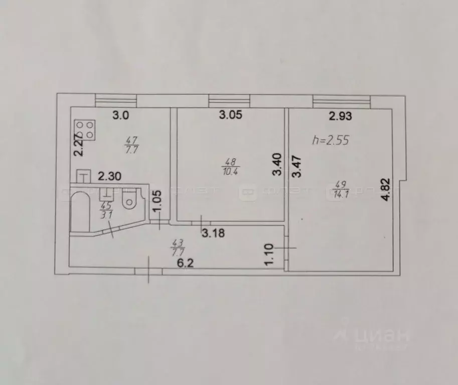 2-к кв. Татарстан, Казань ул. Рихарда Зорге, 42 (43.0 м) - Фото 1
