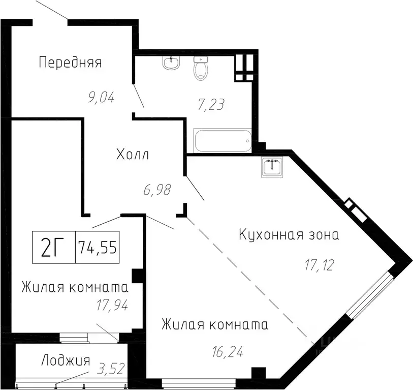 2-к кв. Приморский край, Владивосток ул. Мусоргского, 74к1 (74.7 м) - Фото 0