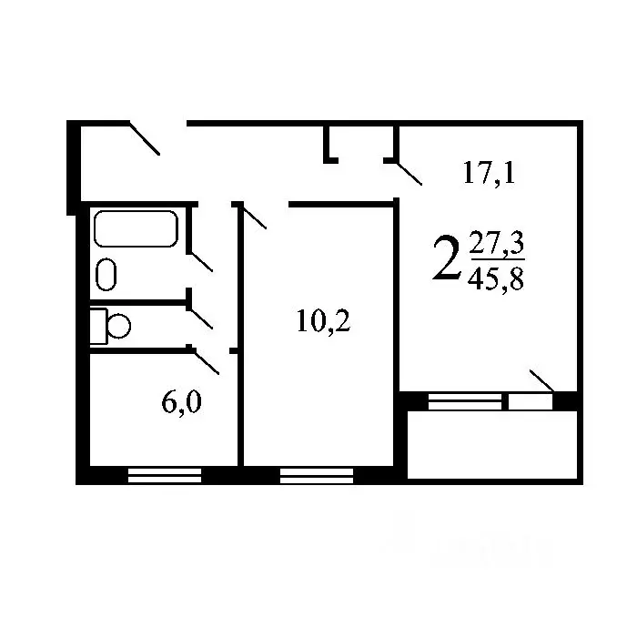 2-к кв. Москва ул. Народного Ополчения, 21К1 (47.0 м) - Фото 1