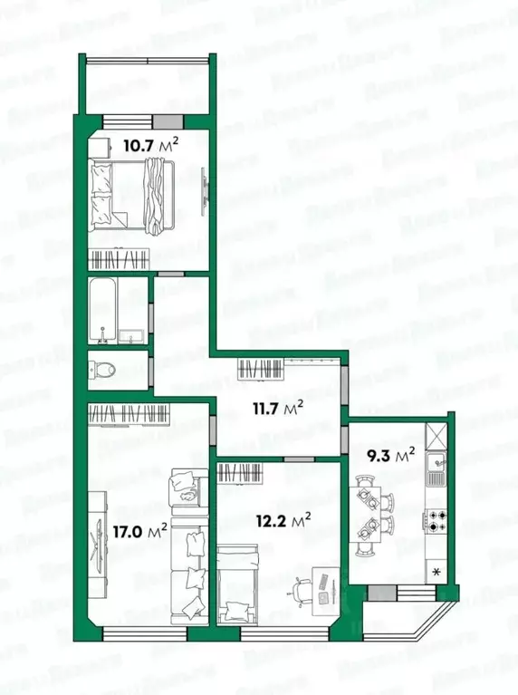 3-к кв. Кировская область, Киров ул. Пугачева, 33 (65.0 м) - Фото 1