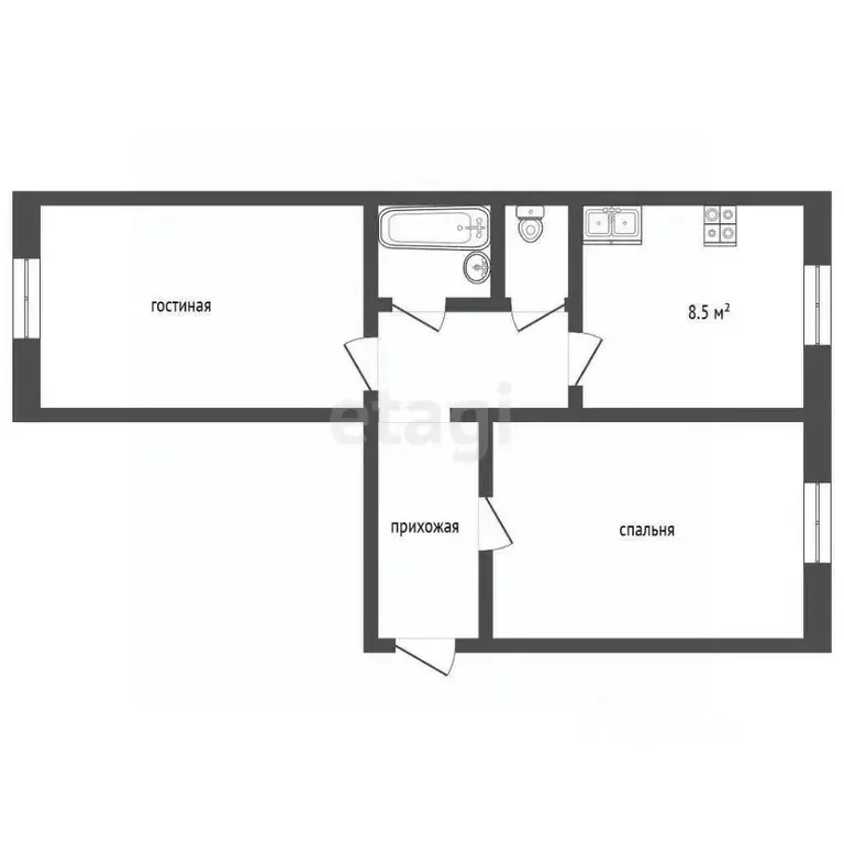2-к кв. Ямало-Ненецкий АО, Муравленко Российская ул., 44 (52.2 м) - Фото 2