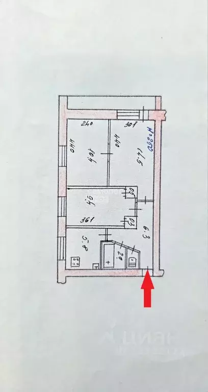 3-к кв. Еврейская автономная область, Биробиджан ул. Чапаева, 10 (50.1 ... - Фото 2