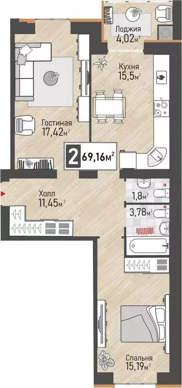 2-комнатная квартира: Рязанская область, Рыбное (67.15 м) - Фото 0