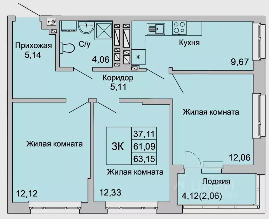 3-к кв. Ростовская область, Батайск ул. Булгакова, 11 (63.15 м) - Фото 0