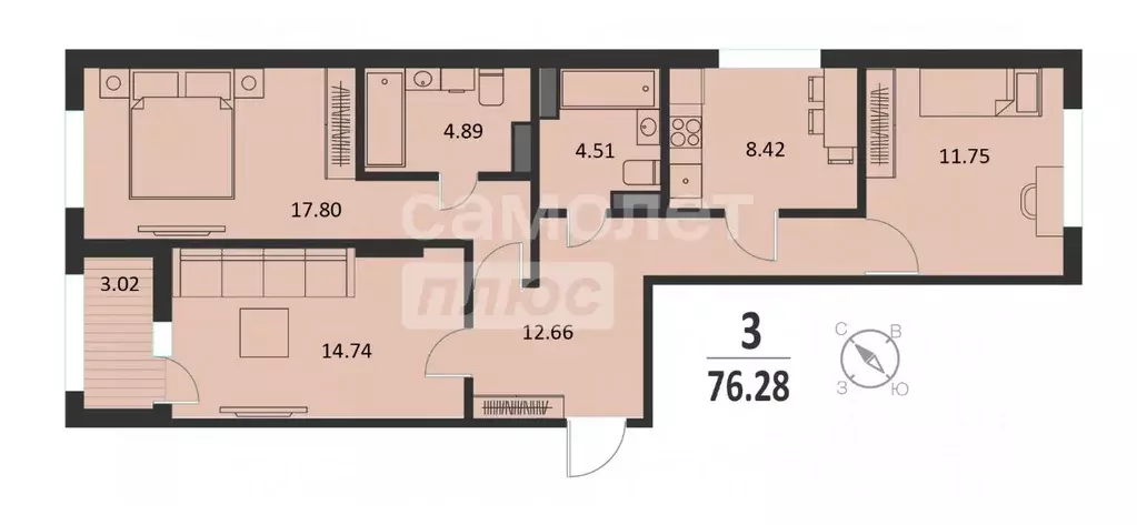 3-к кв. Курская область, Курск Хуторская ул., 33 (76.28 м) - Фото 1