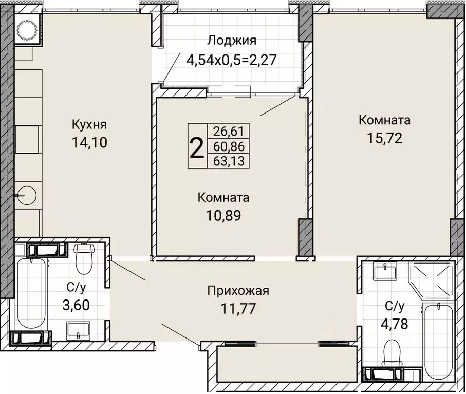 2-к кв. Севастополь ул. Братьев Манганари, 28 (63.13 м) - Фото 0
