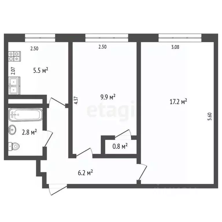 2-к кв. Татарстан, Альметьевск ул. Ризы Фахретдина, 18 (42.4 м) - Фото 2