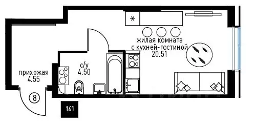 1-к кв. Москва Инноватор жилой комплекс, кА (29.56 м) - Фото 0