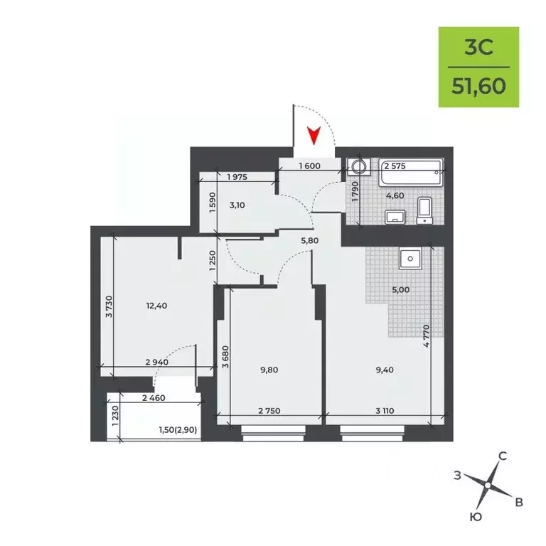 3-к кв. Новосибирская область, Новосибирск Юбилейный мкр,  (51.6 м) - Фото 0