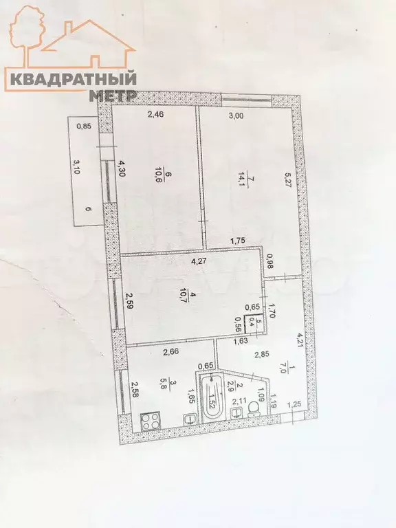 3-к. квартира, 51,5 м, 5/5 эт. - Фото 0