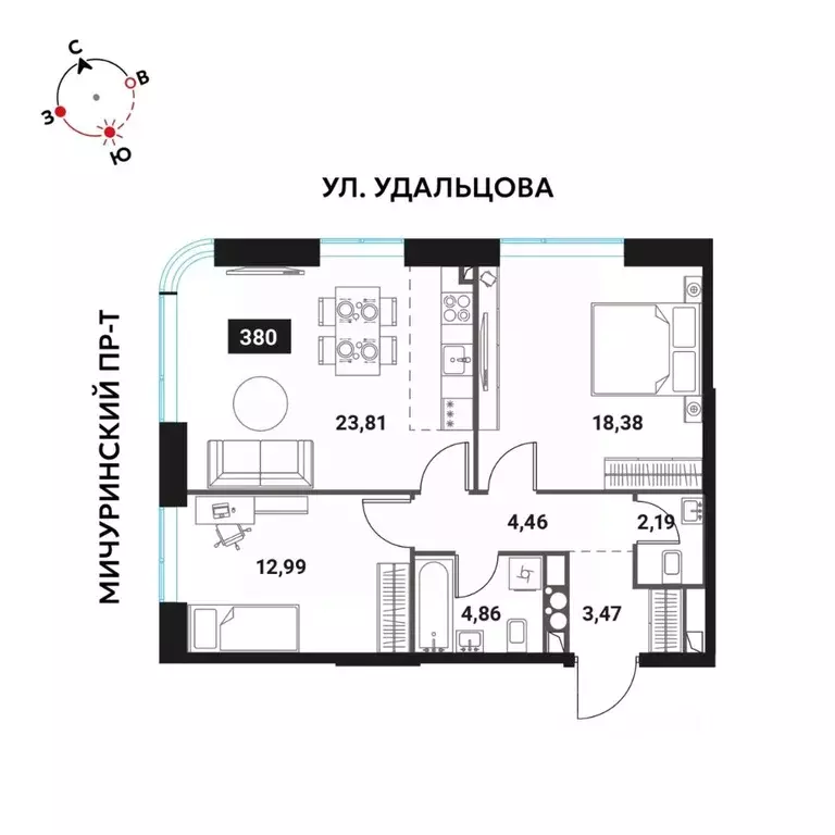 3-к кв. Москва Инноватор жилой комплекс, кБ (70.68 м) - Фото 0